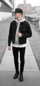 black bomber Jacket With a Sweater