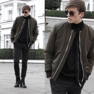 black bomber Jacket With a Turtleneck men