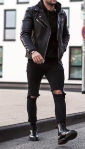 black boots With leather jacket outfit men