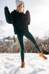 oversized sweaters with leggings and hiking boots